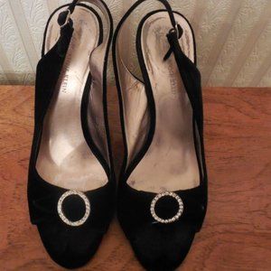 Anne Klein Black Velour & Stone Shoes